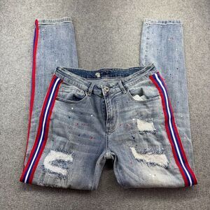 Staple Renown Pigeon Men's Distressed Skinny Jeans 30x32 Blue Red White Stripe